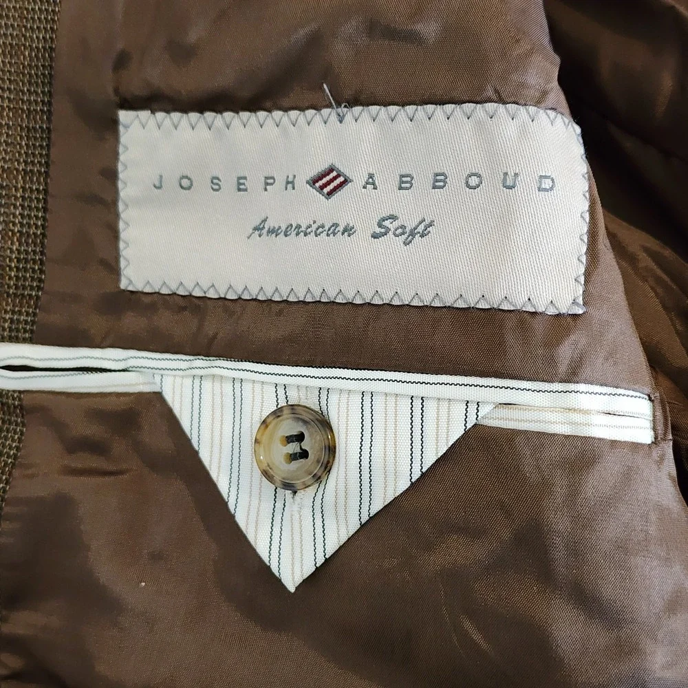 Joseph Abboud American Soft Blazer Tan Glen Plaid 100% Wool Sport Coat Mens 44R